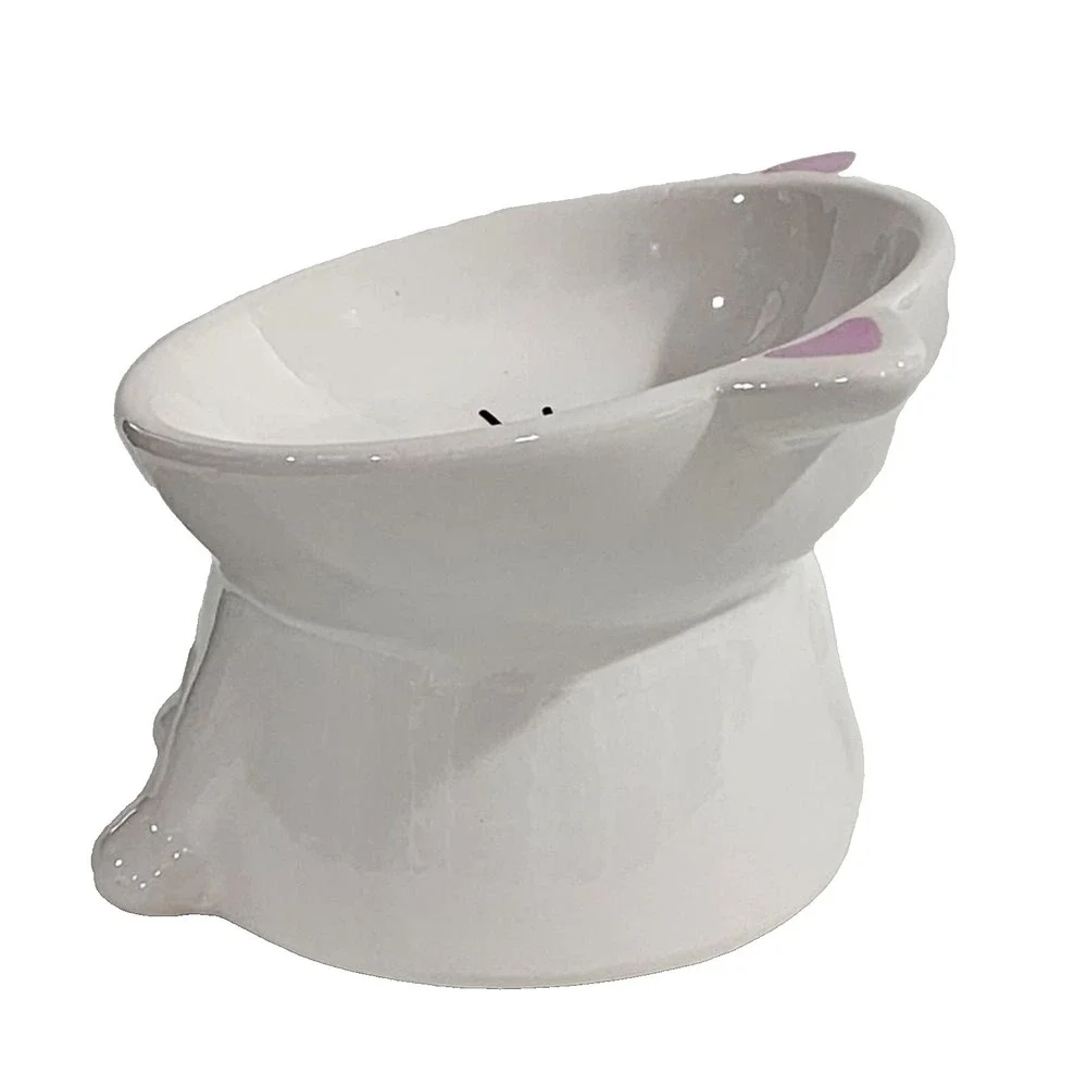 Nice Paws Ceramic Tilted And Elevated Kitty Cat Food Bowl‎ White 4